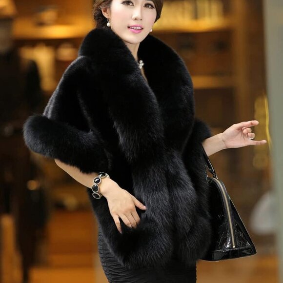 Women's Faux Fur Shawl Soft Versatile Scarf Wrap Shrug Winter Warm Cloak Coat Ca - Picture 4 of 4